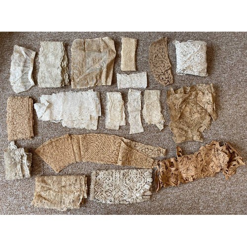 406 - A collection of 19th century and later lace samples, to include Ayrshire work, crochet, Maltese lace... 