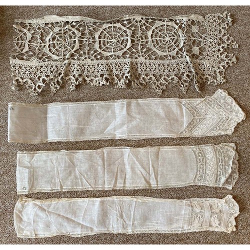 406 - A collection of 19th century and later lace samples, to include Ayrshire work, crochet, Maltese lace... 