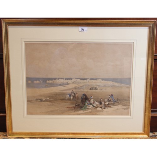 492 - After David Roberts R.A (Scottish 1796-1864), 
Four hand coloured lithographs on paper, 
'St Jaen d'... 