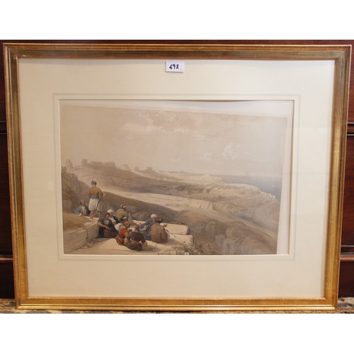 492 - After David Roberts R.A (Scottish 1796-1864), 
Four hand coloured lithographs on paper, 
'St Jaen d'... 