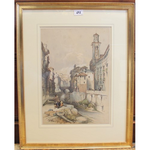 492 - After David Roberts R.A (Scottish 1796-1864), 
Four hand coloured lithographs on paper, 
'St Jaen d'... 