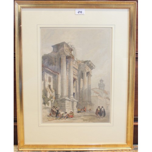 492 - After David Roberts R.A (Scottish 1796-1864), 
Four hand coloured lithographs on paper, 
'St Jaen d'... 