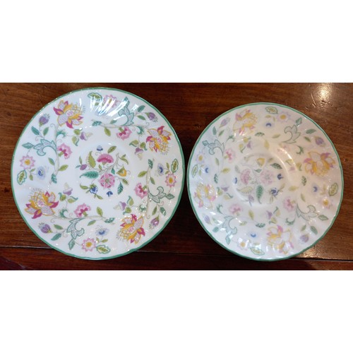 210 - A Minton 'Haddon Hall' pattern part dinner service, comprising: an oval serving dish and cover, two ... 