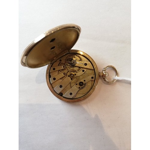 83 - An early 20th century 14ct gold continental full hunter pocket watch, the gold toned dial with black... 