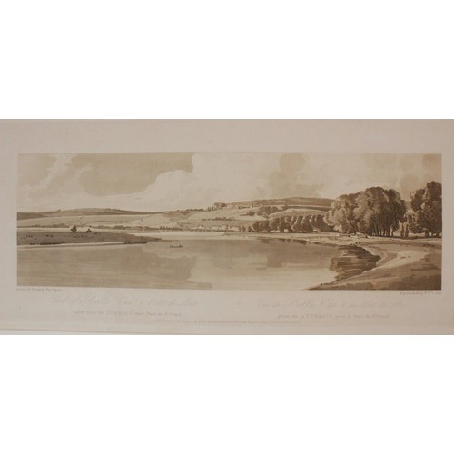 495 - After Thomas Girtin (1775-1802), 
Eight views of Paris, 
Sepia aquatinted lithographs on paper, 
Thr... 