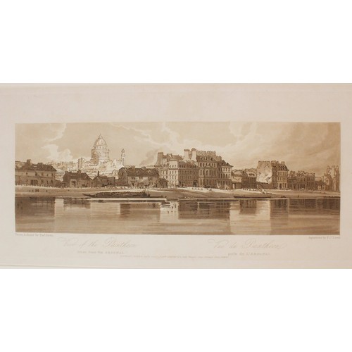 495 - After Thomas Girtin (1775-1802), 
Eight views of Paris, 
Sepia aquatinted lithographs on paper, 
Thr... 