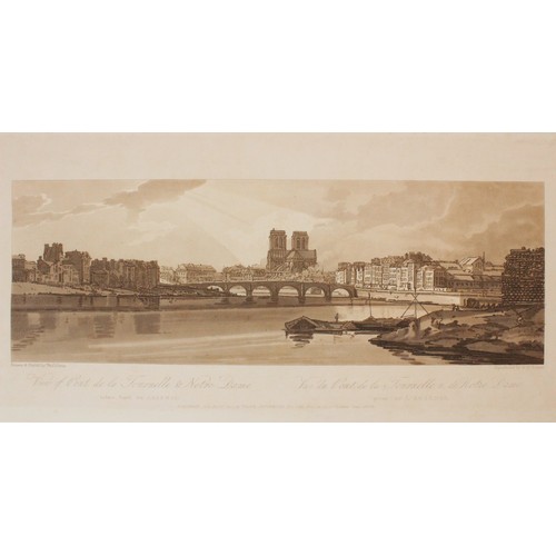 495 - After Thomas Girtin (1775-1802), 
Eight views of Paris, 
Sepia aquatinted lithographs on paper, 
Thr... 