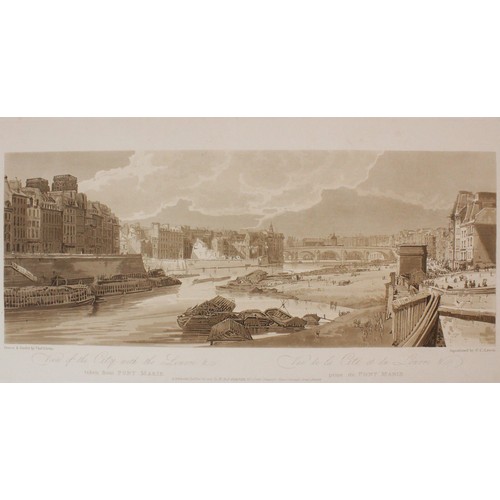 495 - After Thomas Girtin (1775-1802), 
Eight views of Paris, 
Sepia aquatinted lithographs on paper, 
Thr... 