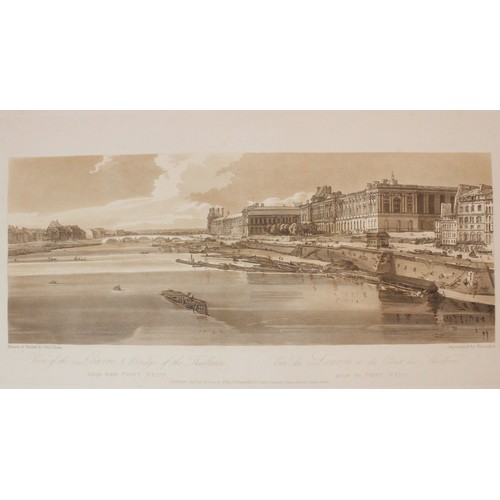 495 - After Thomas Girtin (1775-1802), 
Eight views of Paris, 
Sepia aquatinted lithographs on paper, 
Thr... 