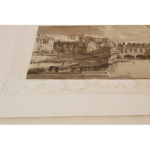 495 - After Thomas Girtin (1775-1802), 
Eight views of Paris, 
Sepia aquatinted lithographs on paper, 
Thr... 