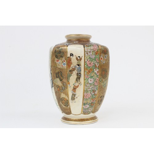 268 - A Japanese Satsuma vase, Meiji period (1868-1912), Kinkozan Tsukuru, of hexagonal form with lobed pa... 