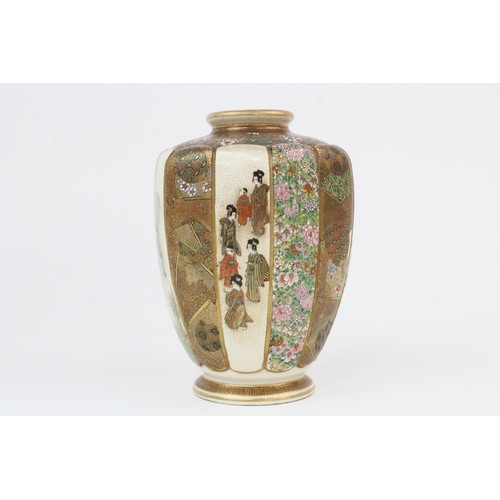 268 - A Japanese Satsuma vase, Meiji period (1868-1912), Kinkozan Tsukuru, of hexagonal form with lobed pa... 