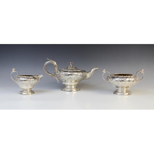 10 - A William IV three-piece silver tea service by John Wakefield, London 1832, comprising teapot, sugar... 