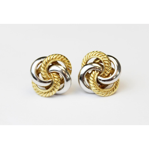 103 - A pair of 18ct gold twist-design earrings, designed as four interlocking hoops in plain polished whi... 