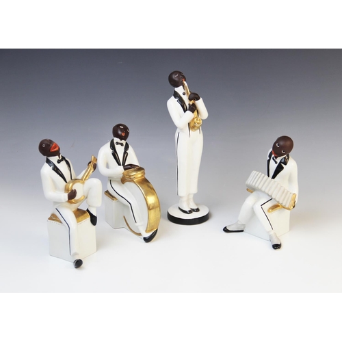 504 - A French Art Deco four piece Jazz band by Robj from the ‘Le Jazz’ series, early 20th century, compri... 