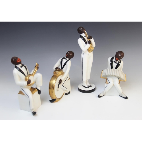 504 - A French Art Deco four piece Jazz band by Robj from the ‘Le Jazz’ series, early 20th century, compri... 