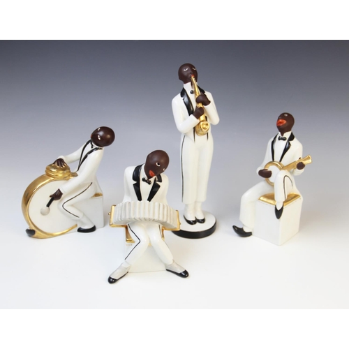 505 - A French Art Deco four piece Jazz band by Robj from the ‘Le Jazz’ series, early 20th century, compri... 