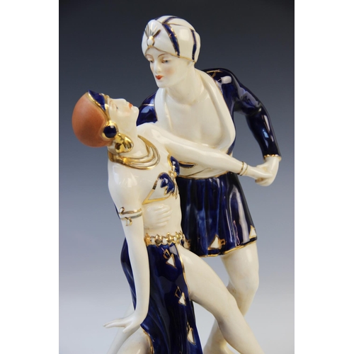 507 - A Royal Dux Art Deco figural group of two dancers, possibly modelled as Rudolph Valentio and Vilma B... 