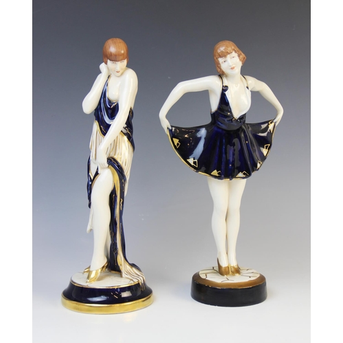 508 - Two Royal Dux Art Deco figures, one modelled as a flapper girl, incised 3044 and pink triangle mark ... 