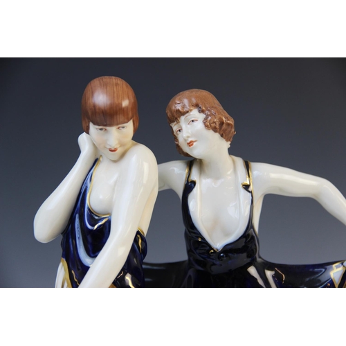 508 - Two Royal Dux Art Deco figures, one modelled as a flapper girl, incised 3044 and pink triangle mark ... 