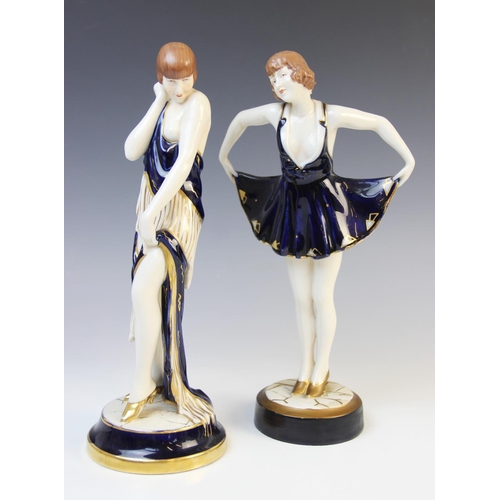 508 - Two Royal Dux Art Deco figures, one modelled as a flapper girl, incised 3044 and pink triangle mark ... 