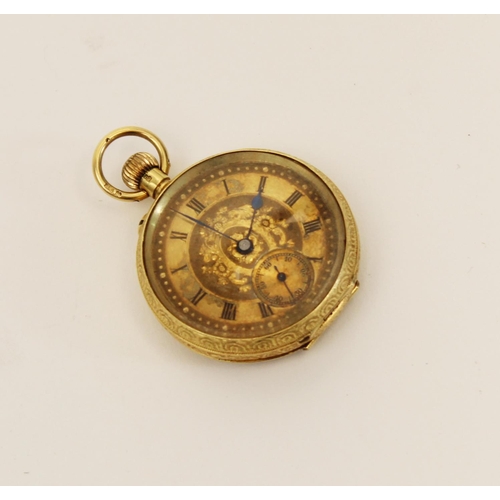 87 - An Edwardian continental 18ct gold fob watch, the circular dial with Roman numerals and subsidiary d... 