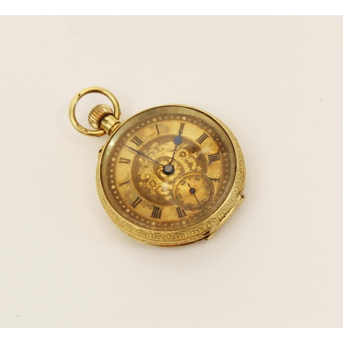 87 - An Edwardian continental 18ct gold fob watch, the circular dial with Roman numerals and subsidiary d... 