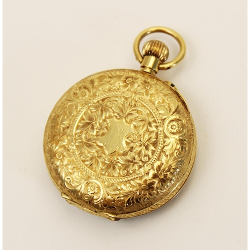 87 - An Edwardian continental 18ct gold fob watch, the circular dial with Roman numerals and subsidiary d... 