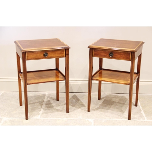 870 - A pair of Edwardian style mahogany and satinwood cross banded lamp tables, late 20th century, each w... 