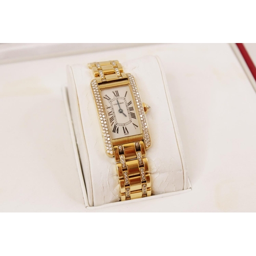 90 - A Cartier Tank Americaine 18ct gold diamond set wristwatch, ref. 1710, the rectangular white dial wi... 