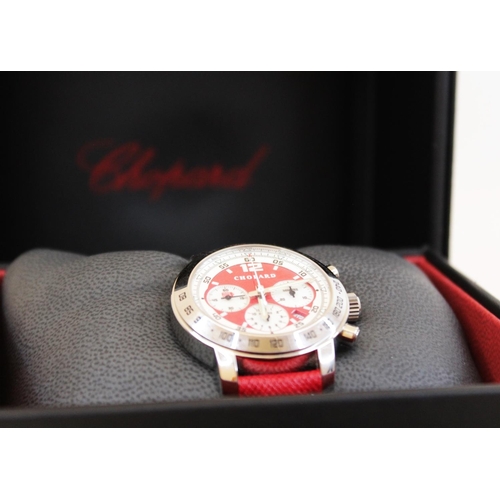 91 - A Chopard Mille Miglia stainless steel chronograph wristwatch, ref. 8933, the red sunken dial with s... 