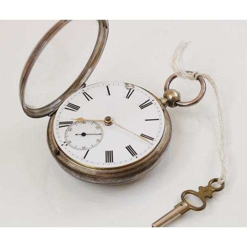 97 - A Victorian silver pocket watch, the round white enamel dial with black Arabic numerals and subsidia... 