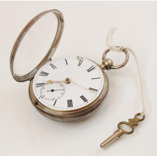 97 - A Victorian silver pocket watch, the round white enamel dial with black Arabic numerals and subsidia... 