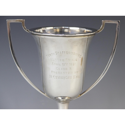 1 - A George V silver twin-handled trophy cup by Alexander Clark & Co Ltd, Birmingham 1930, the bell sha... 