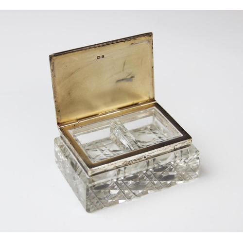 4 - An Edwardian cut glass silver mounted stamp box by Levi & Solomon, Birmingham 1905, of rectangular f... 