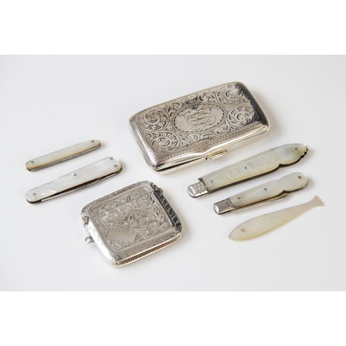 50 - A silver George V vesta case by John Rose, Birmingham 1926, of square form with scrolling engraved d... 