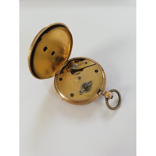 88 - An early 20th century continental 14ct gold open face pocket watch, the circular gold toned dial wit... 