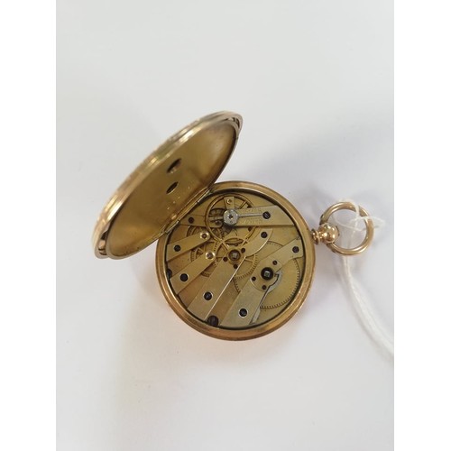 83 - An early 20th century 14ct gold continental full hunter pocket watch, the gold toned dial with black... 