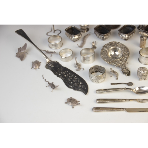 113 - A selection of silver and silver plated ware, to include; four late Victorian silver open salts by J... 