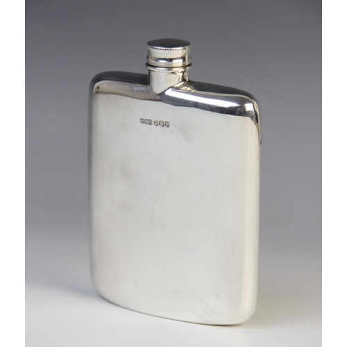 123 - A silver hip flask by James Dixon & Sons, Birmingham 1969, of rounded rectangular form with screw to... 