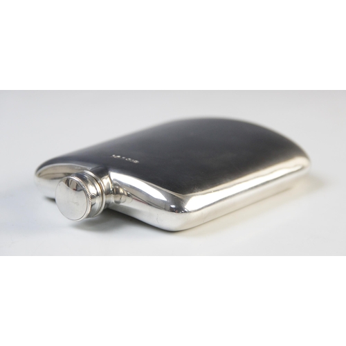 123 - A silver hip flask by James Dixon & Sons, Birmingham 1969, of rounded rectangular form with screw to... 