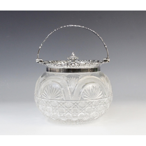 131 - A Victorian cut glass silver mounted biscuit barrel by James Dixon and Sons, Sheffield 1898, the cut... 