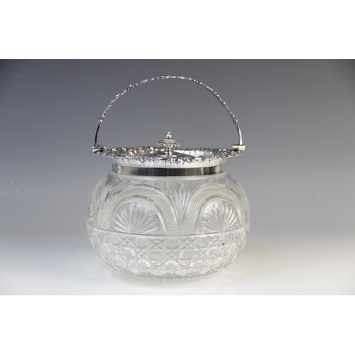 131 - A Victorian cut glass silver mounted biscuit barrel by James Dixon and Sons, Sheffield 1898, the cut... 