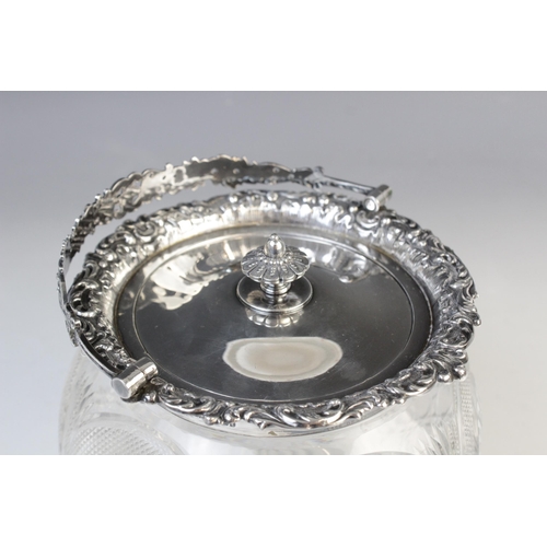 131 - A Victorian cut glass silver mounted biscuit barrel by James Dixon and Sons, Sheffield 1898, the cut... 