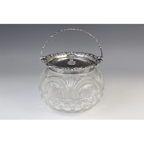 131 - A Victorian cut glass silver mounted biscuit barrel by James Dixon and Sons, Sheffield 1898, the cut... 