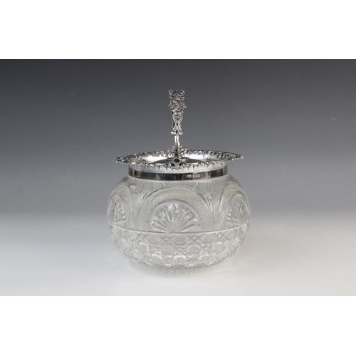 131 - A Victorian cut glass silver mounted biscuit barrel by James Dixon and Sons, Sheffield 1898, the cut... 