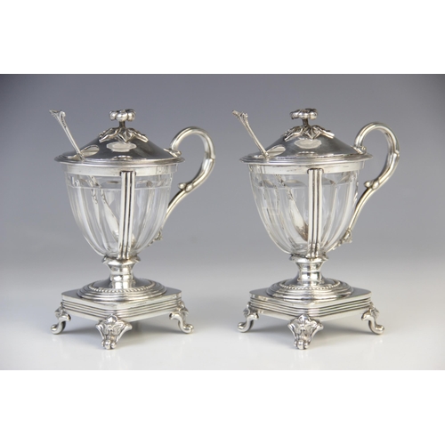 146 - A pair of cut glass silver plated preserve jars by Christofle circa. 1940, each of urn form with flo... 