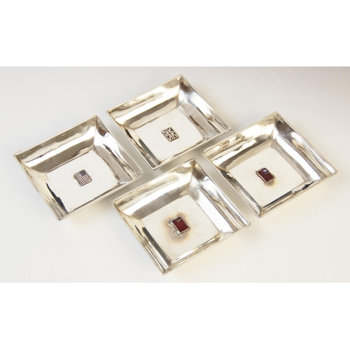15 - A cased set of four silver dishes, Henry Matthews, Birmingham 1930, each of square form with later a... 