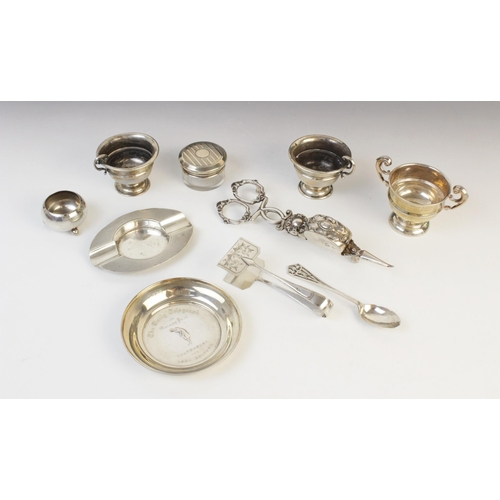 17 - A selection of silver and silver coloured ware, to include; a George V silver miniature twin-handled... 