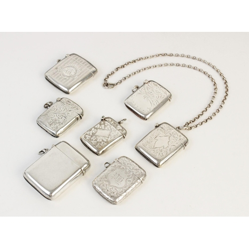 32 - A selection of seven Victorian and later silver vesta cases, including one by J & R Griffin Ltd, Che... 